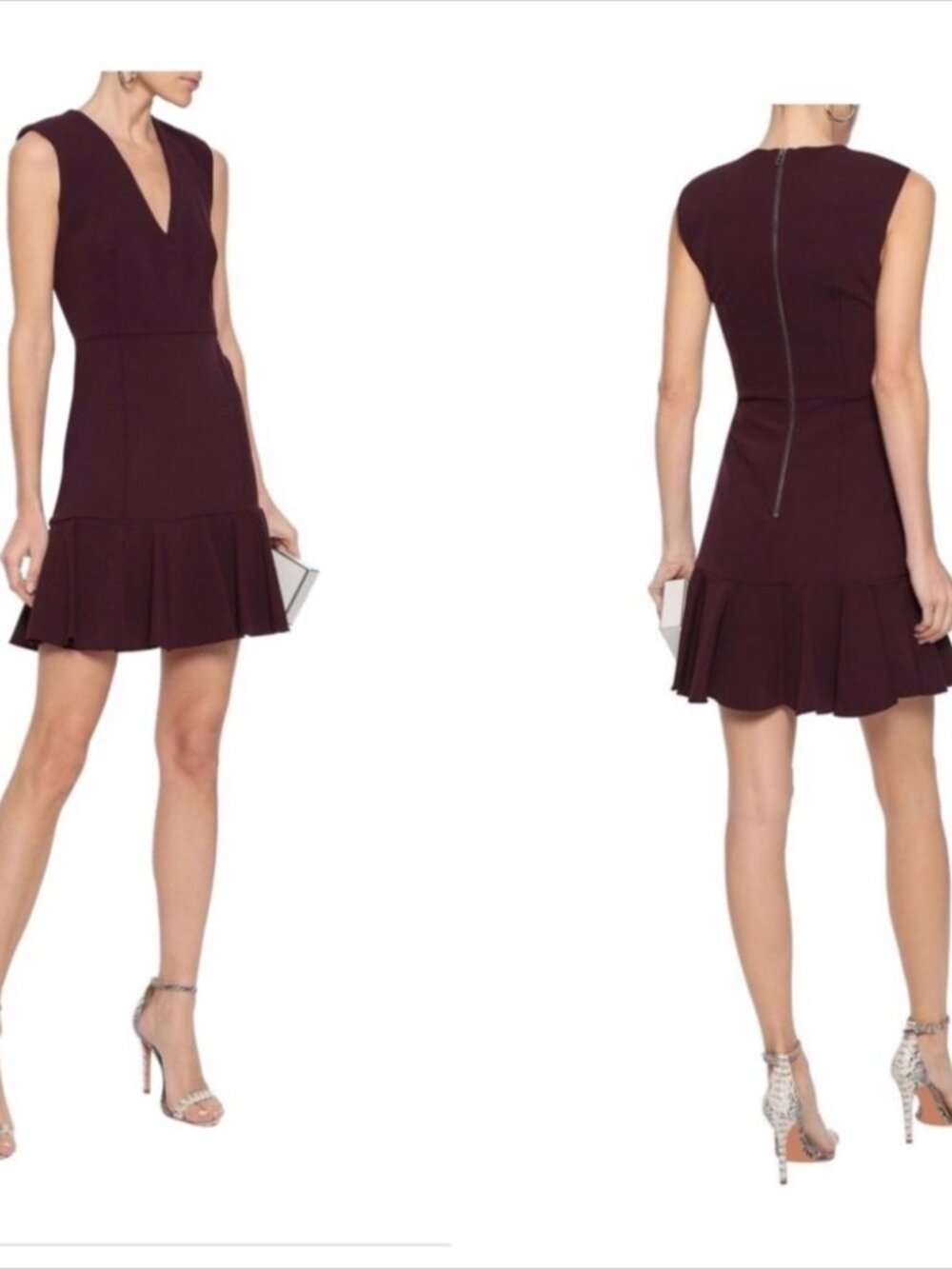 Veronica Beard Sleeveless V-Neck Scarlet ruffle burgundy wine